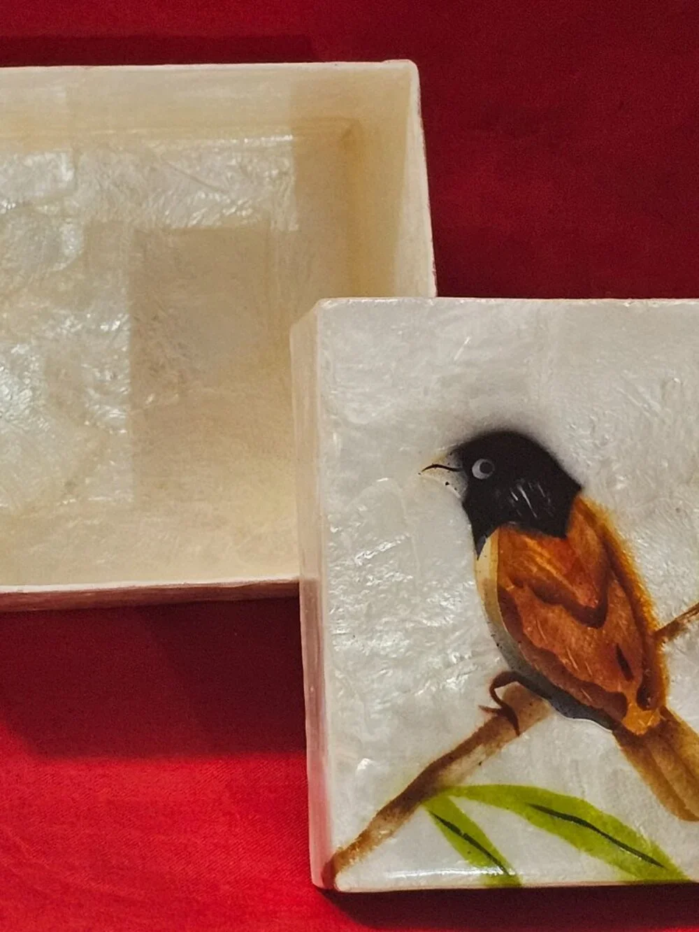 New Set (3) Hand-painted birds capiz shell trinket keepsake box from Philippines